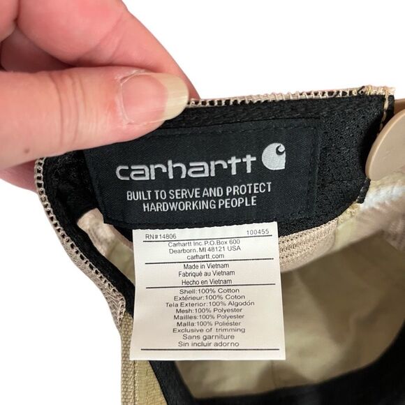 CARHARTT Canvas Mesh-Back Buffalo Cap Hat • Khaki 100286 Snapback Trucker - Picture 6 of 6